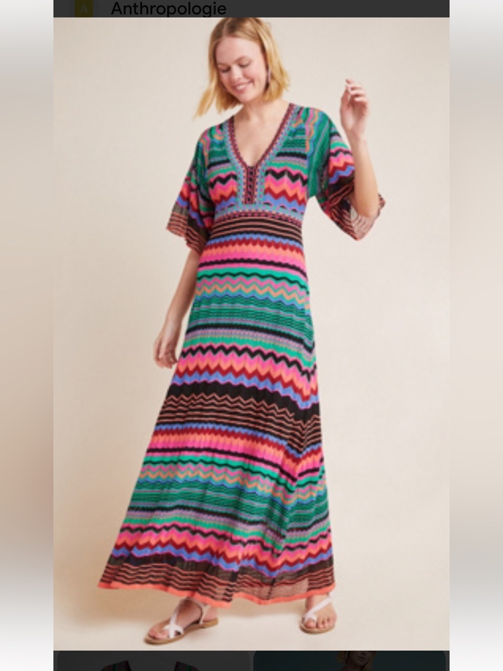 Anthropologie Vibrant Zigzag Maxi Dress in Green, Pink, Purple, Black